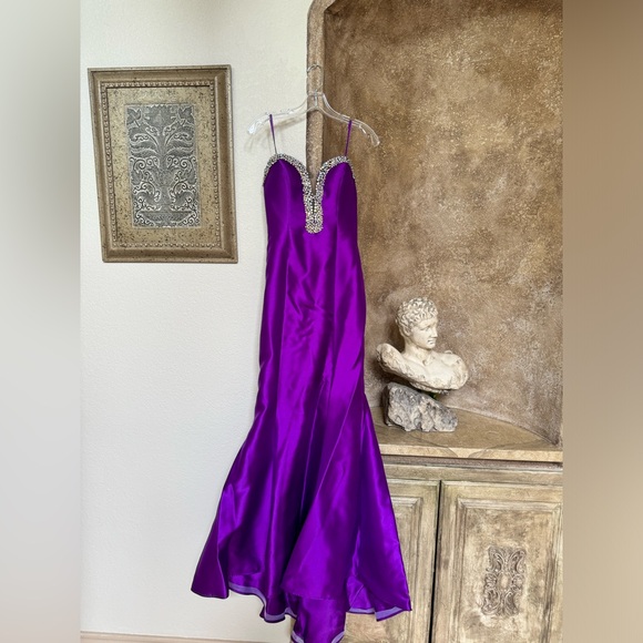 Purple beaded strapless dress. Used only 1 time for prom. - Picture 1 of 3